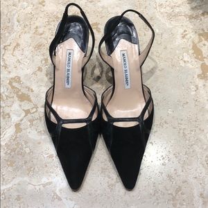 Manolo Blahnik Black Suede Slingback Pump